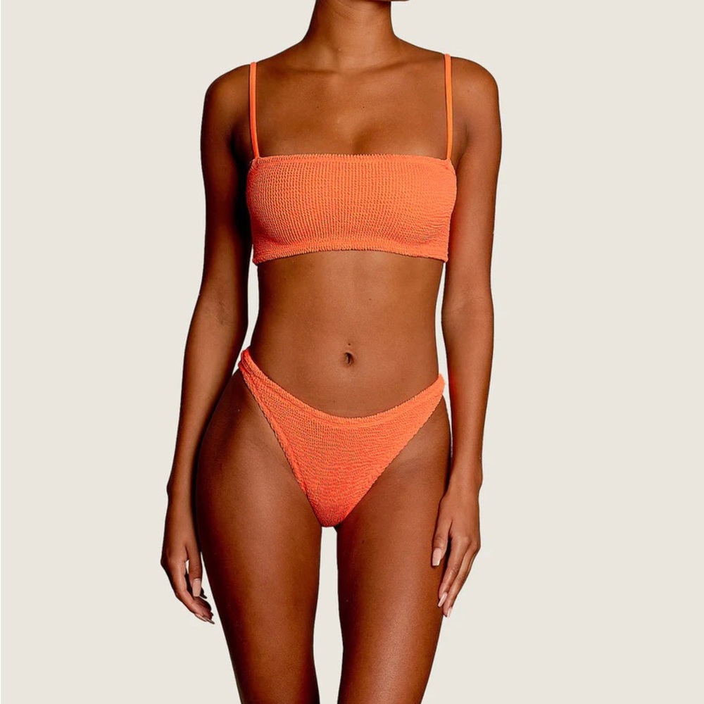 NWT HUNZA G Gigi Crinkle Bikini Set Orange